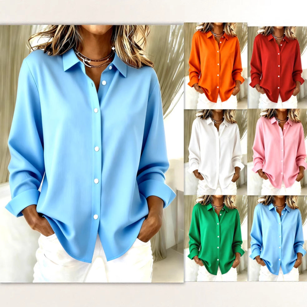 Women's Long-sleeved Lapel Plaid Button Shirt Top