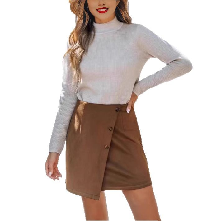 Women's Irregular High Waist Zipper Button Skirt