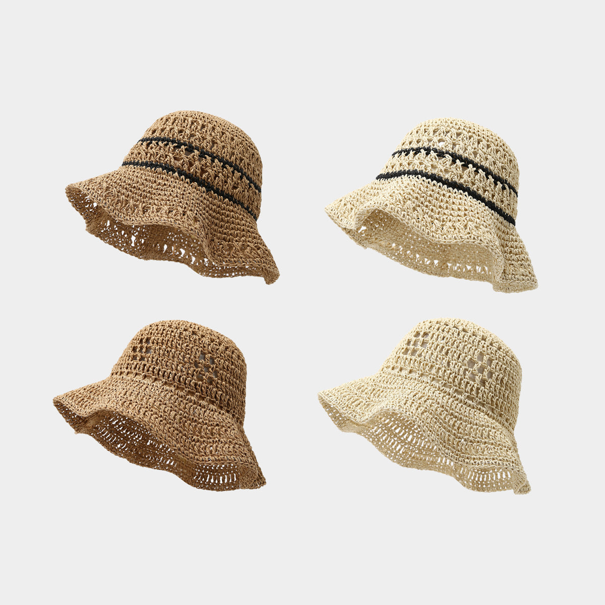 Fashion Crocheted Breathable Straw Can Shape Bucket Hat Women's Seaside Vacation