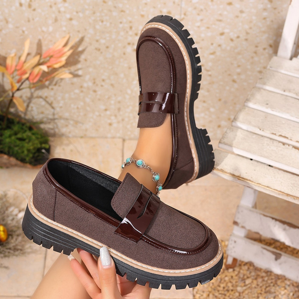 Plus Size Casual Matte Chunky Heel Platform Loafers