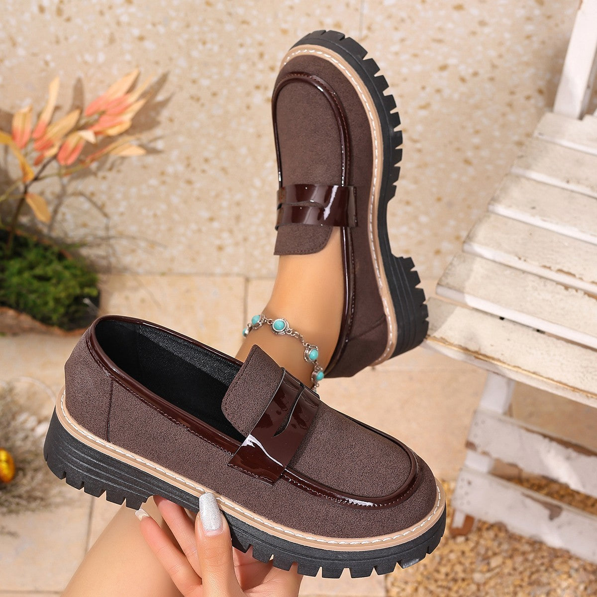 Plus Size Casual Matte Chunky Heel Platform Loafers