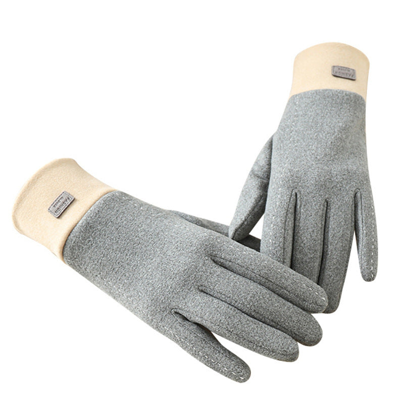 Women's Winter New Dralon Fleece-lined Warm Korean-style Cold-proof Touch Screen Riding Outdoor Driving Gloves For Students