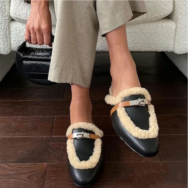 Baotou Halftop Women's Flat Bottom Buckle Muller Shoes