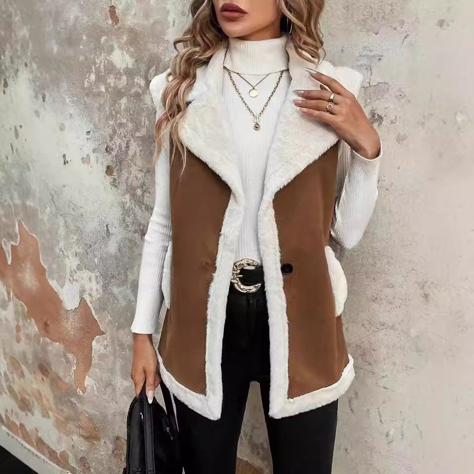 Fashionable Lamb Wool Stitching Women's Vest