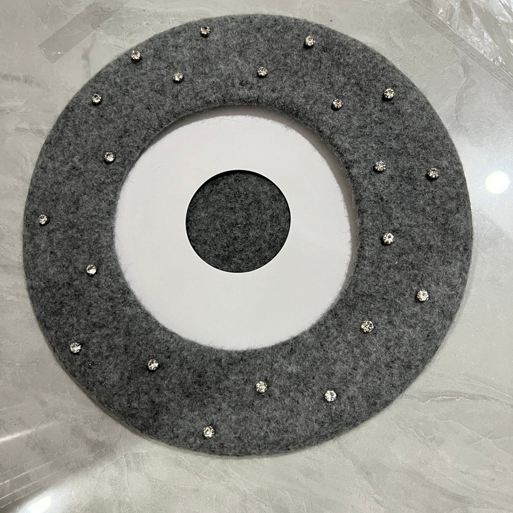 Japanese And Korean Woolen Black Crystal Beret Women's British Retro