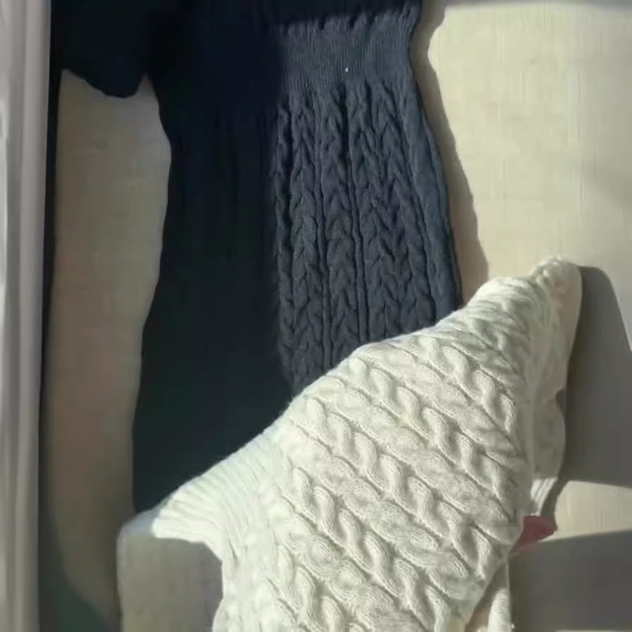 Embossed Zipper Casual Knitted Dress Women