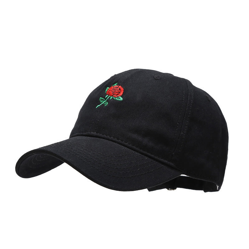 Women's Fashion Rose Embroidery Soft Top Baseball Cap