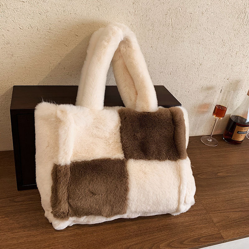 Women's Small Square Plush Shoulder Bag