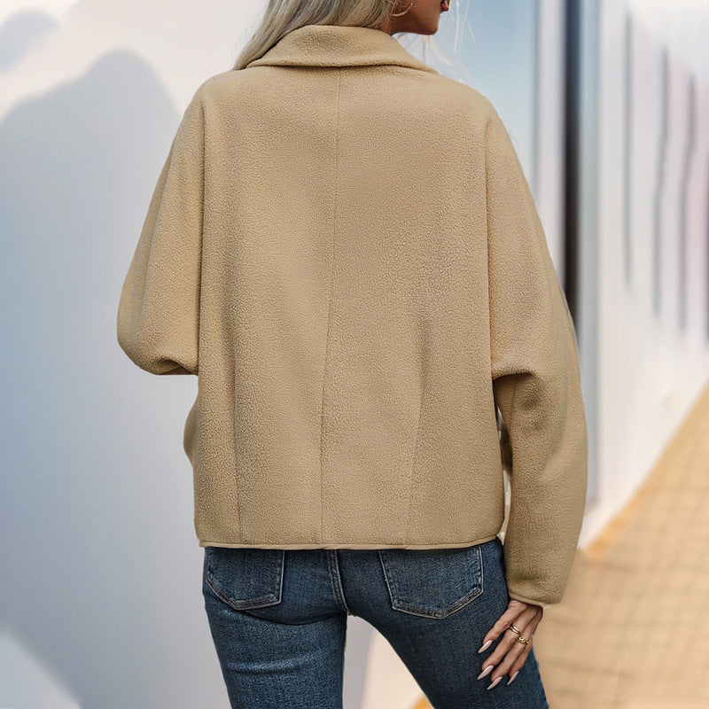 Loose Polar Fleece Lapel Horn Button Coat