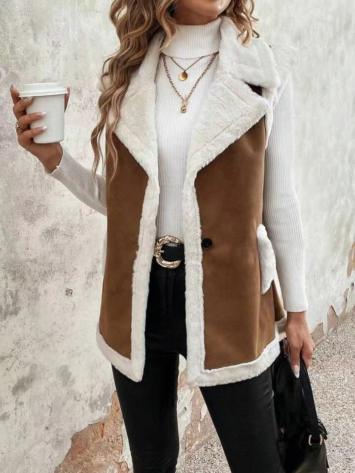 Fashionable Lamb Wool Stitching Women's Vest