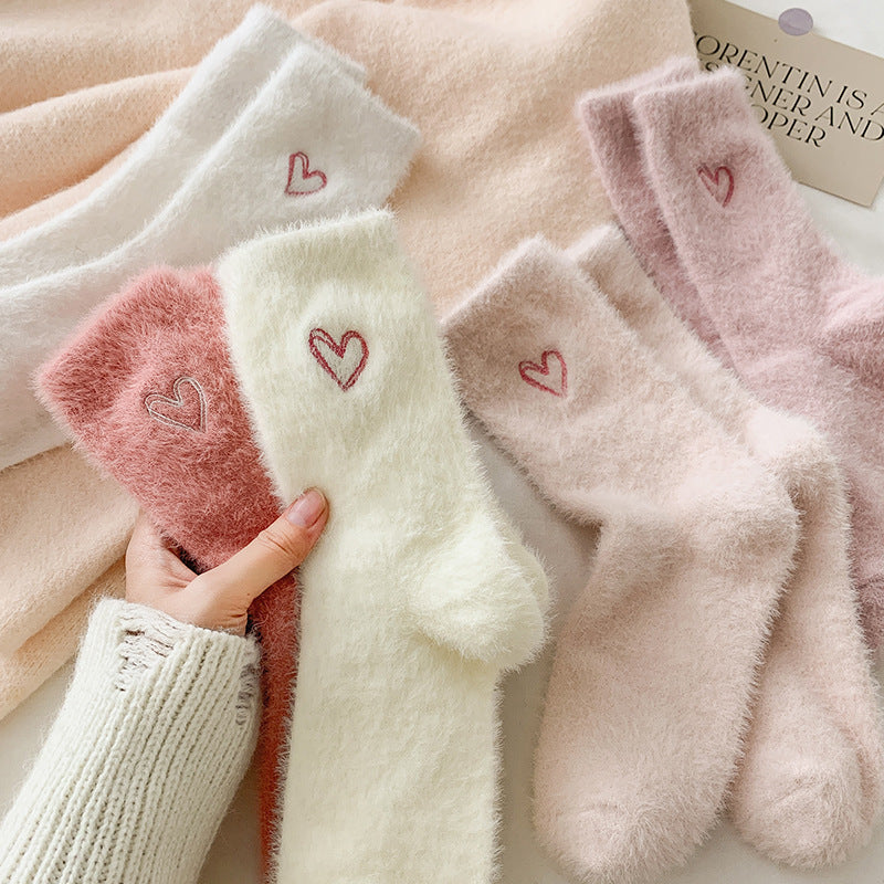 Women's Socks Love Embroidered Plush Socks Furry Warm