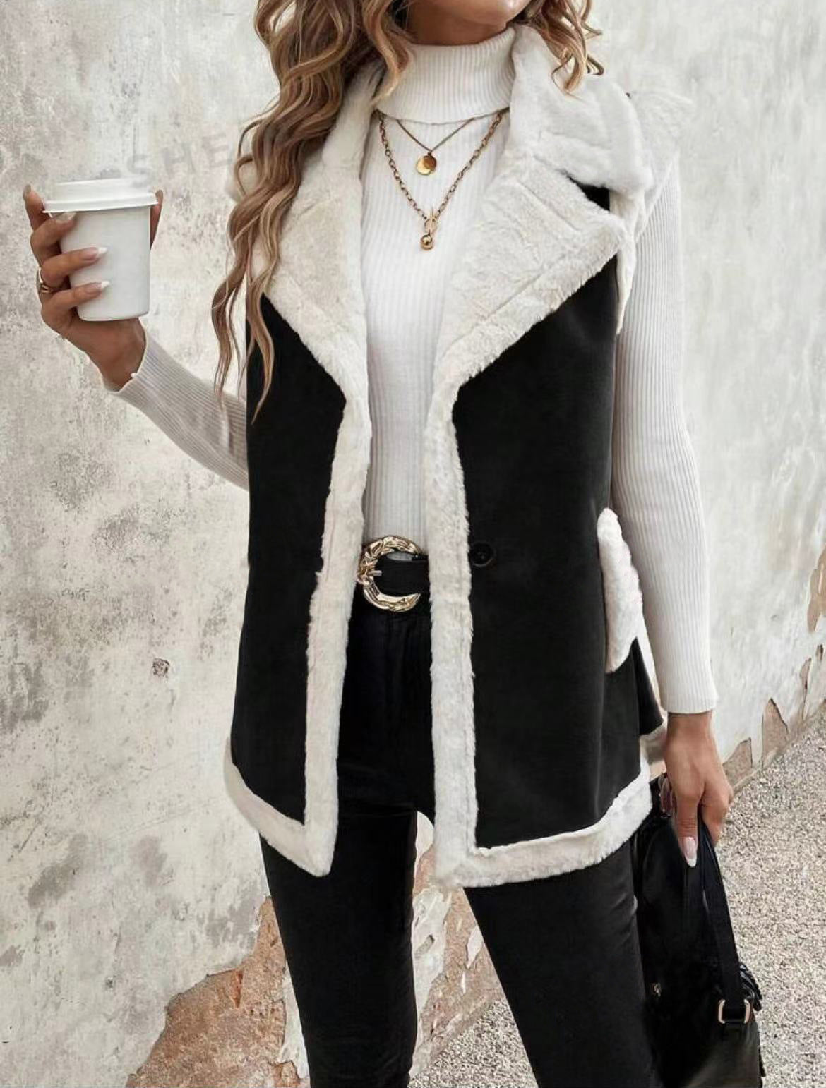Fashionable Lamb Wool Stitching Women's Vest
