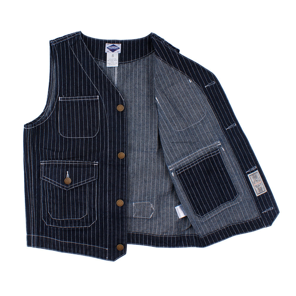 Striped Denim Retro Multi-pocket Male And Female Overalls Vest