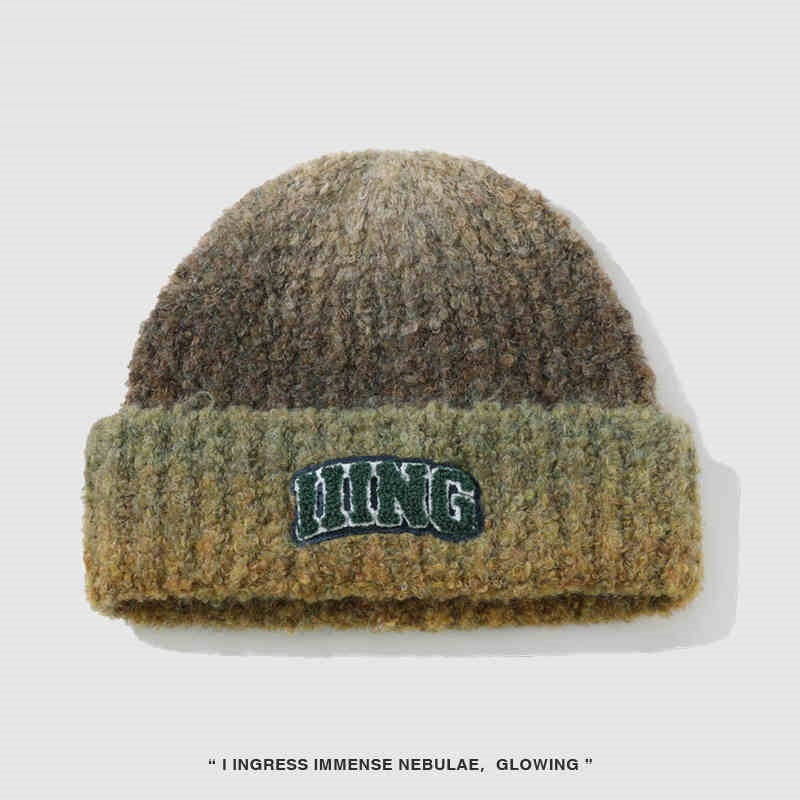 Wool Blend Vintage Gradient Embroidery Knitted Hat Women
