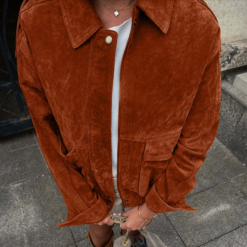 Women's Fashion Casual Suede Texture Coat