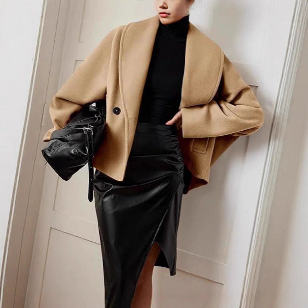 Double-breasted Stand Collar Lapel Autumn And Winter Coat For Petite