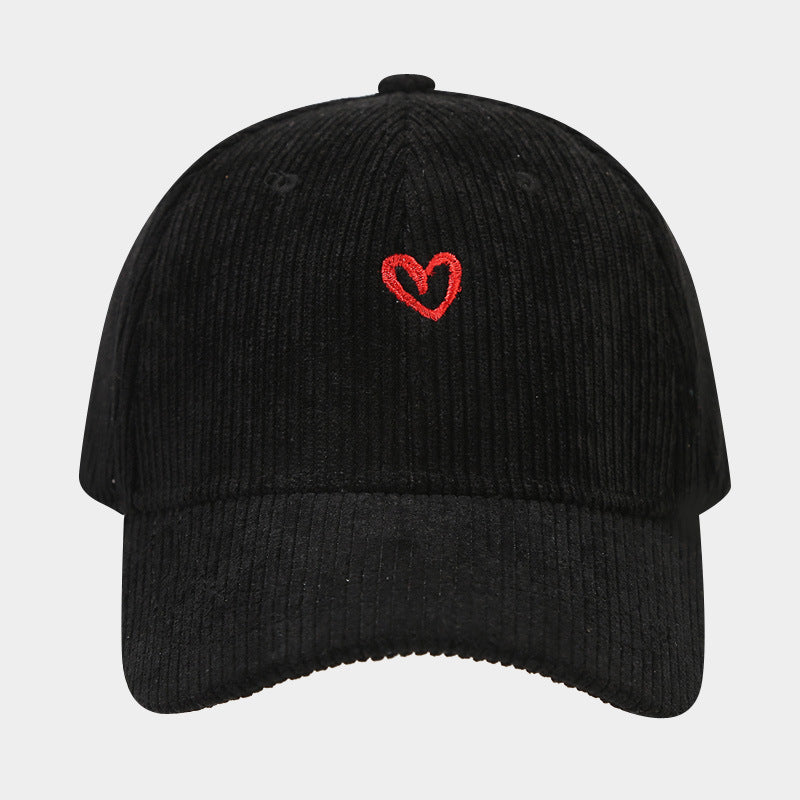 Spring And Autumn New Small Love Embroidered Corduroy Baseball Cap