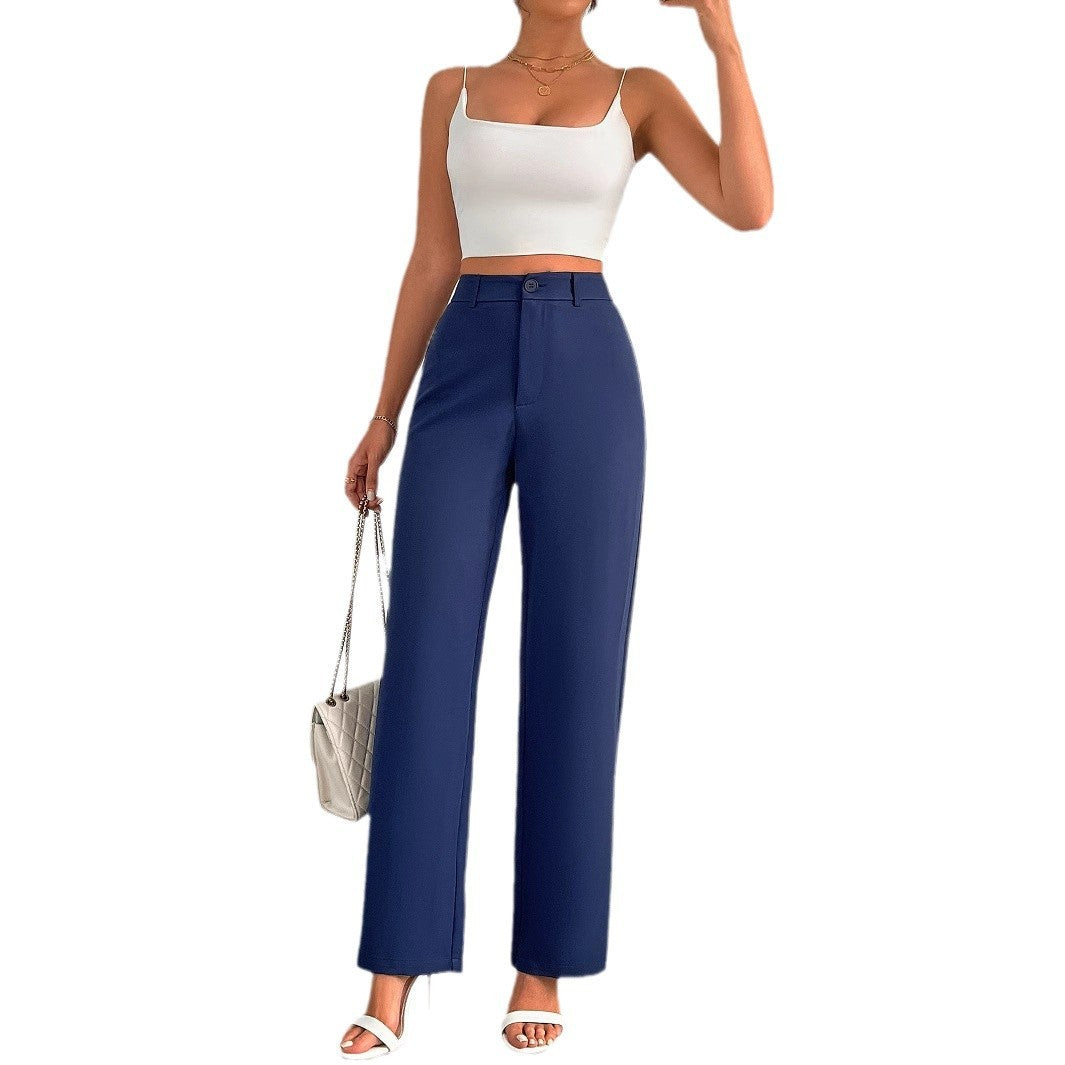 Plain Women's Clothing Temperament Leisure Straight-leg Pants