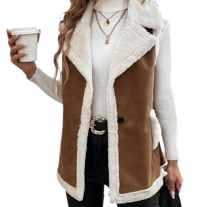 Fashionable Lamb Wool Stitching Women's Vest