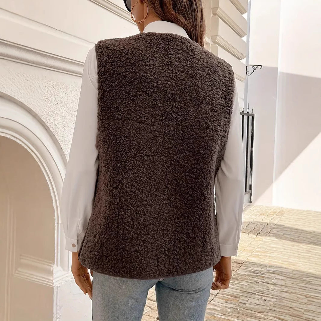 Fur Integrated Composite Loose Korean Outerwear Sleeveless Vest