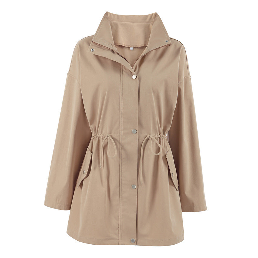 Elegante Khaki Trenchcoat Met Taillekoord