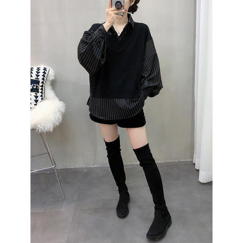 Korean Style New Patchwork Fake Two Pieces Shirts Women