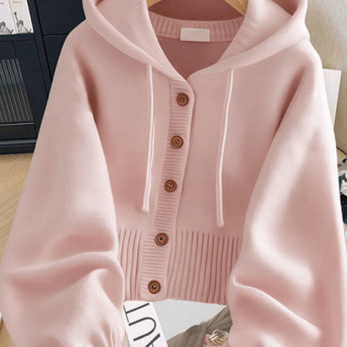 Soft Glutinous Hooded Sweater Coat Ladies