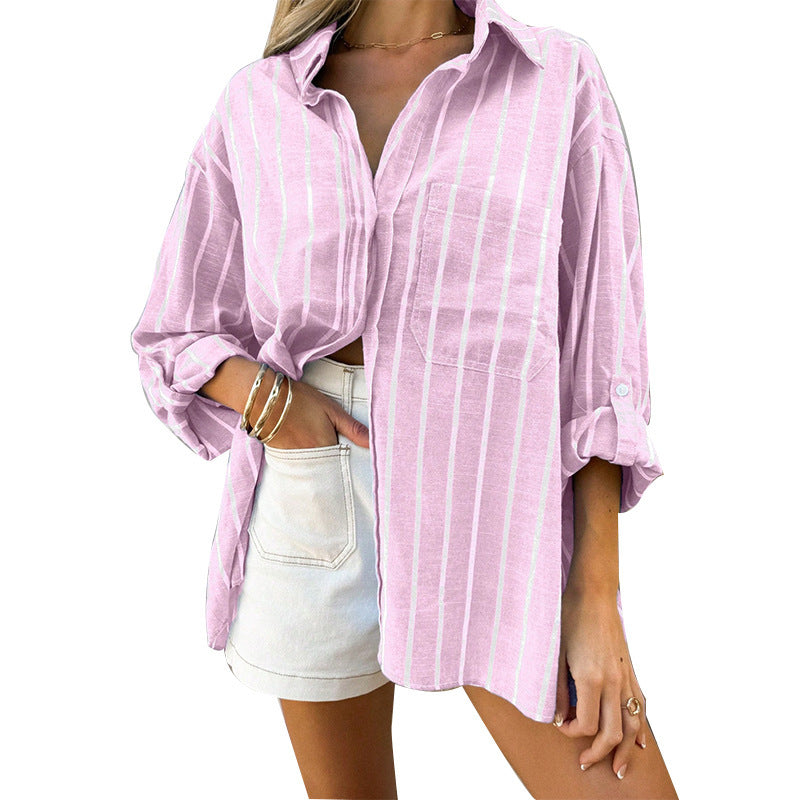Striped Shirt Women's Long-sleeved Cardigan