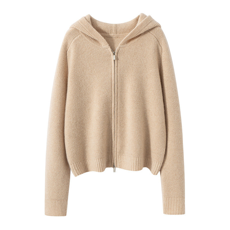 Women's Cashmere Hooded Zip Cardigan Sweater