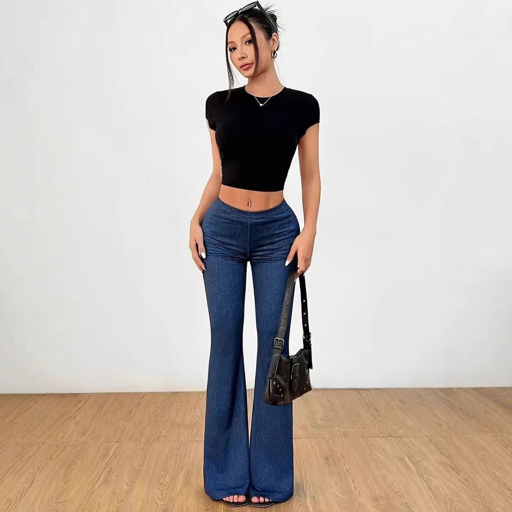 Women's High Waist Denim Printing Bell-bottom Pants