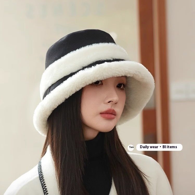 Face-looking Velvet-padded Small Warm Earflaps Cap Big Head Circumference Bucket Hat