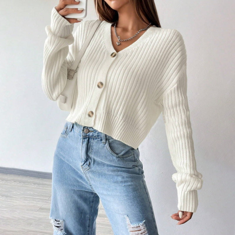 Women's Loose Long Sleeve Knitted Coat Solid Color Breasted Casual
