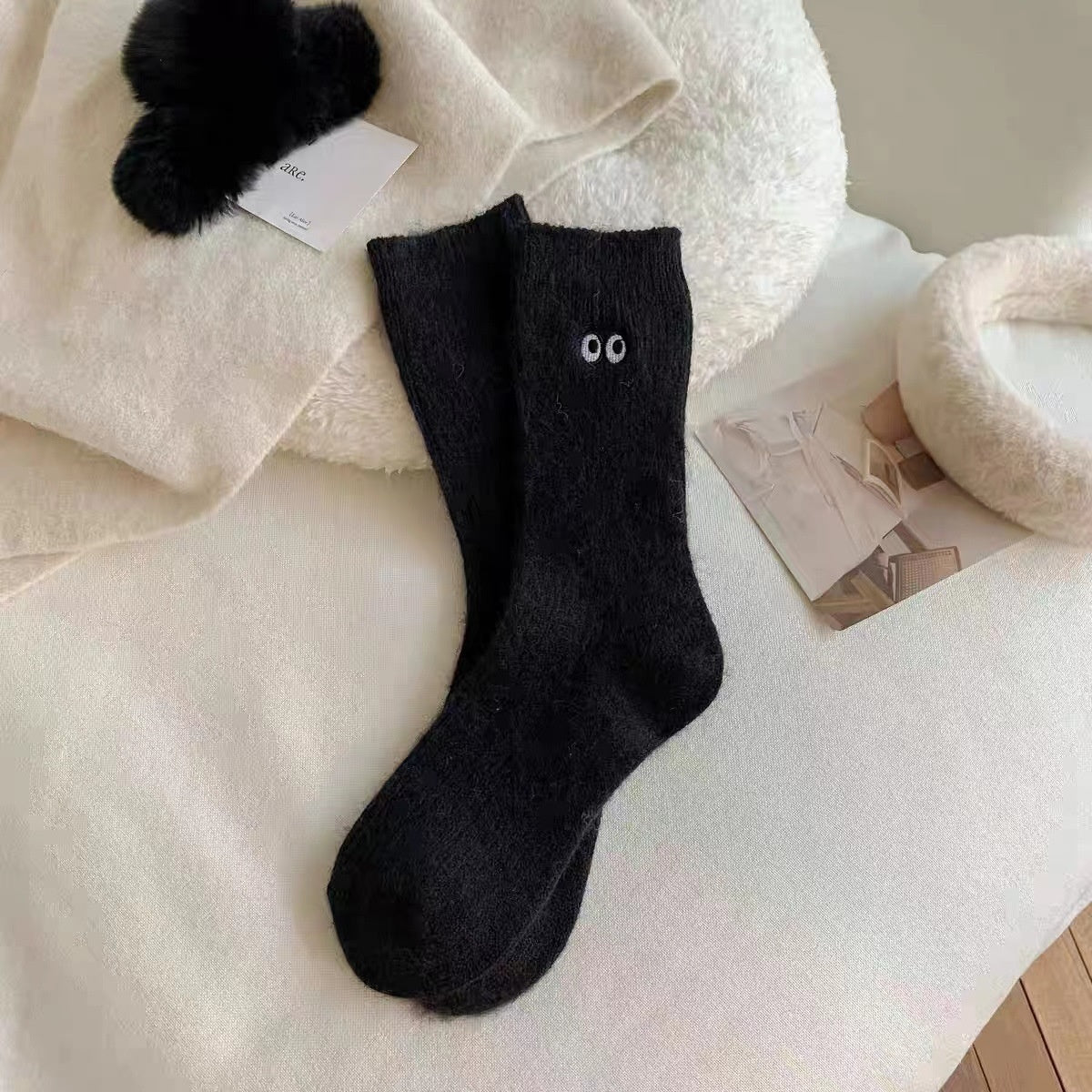 Autumn And Winter Small Eyes Mid-calf Plus Velvet Socks