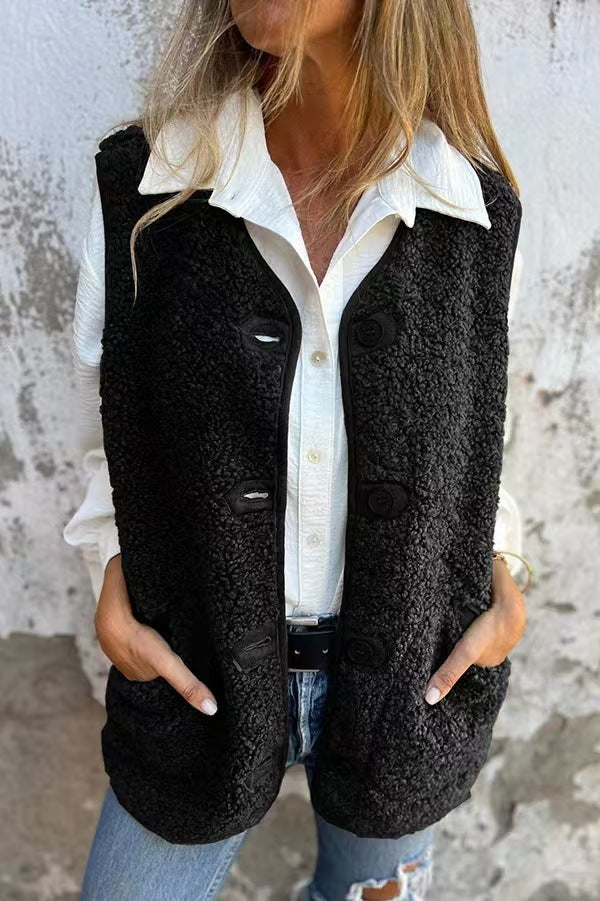 Lambswool Fleece Button Jacket Vest Coat