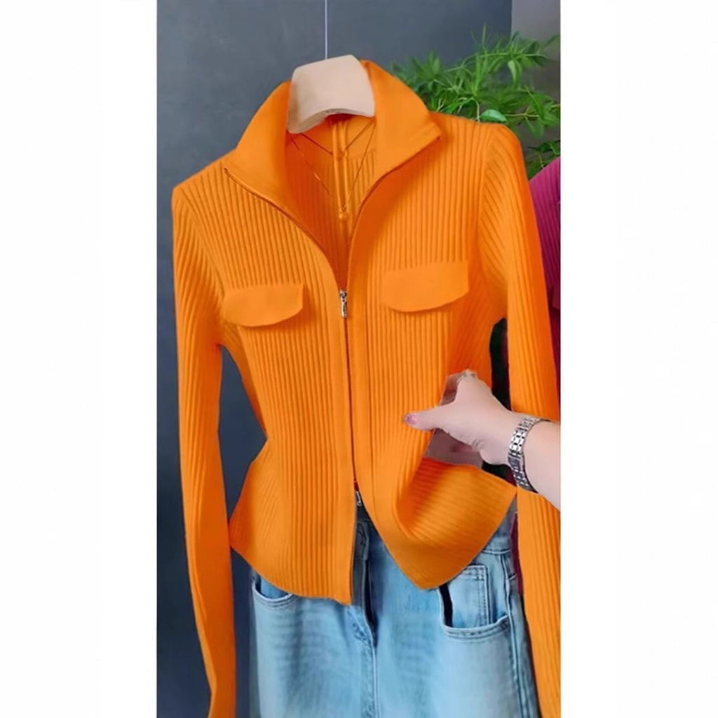 Polo Collar Solid Color Sweater All-match Long Sleeve