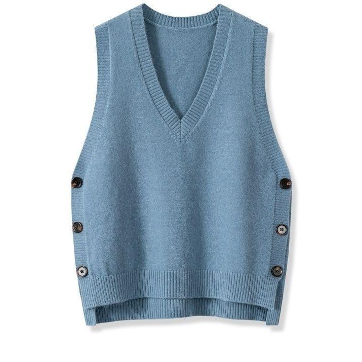 European And American Retro V-neck Knitted Vest Women's Spring Autumn Outerwear