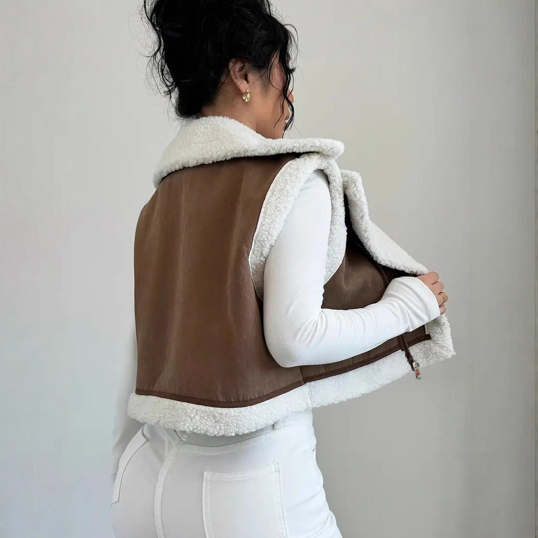 Western Style Light Fur Integrated Lamb Wool Vest