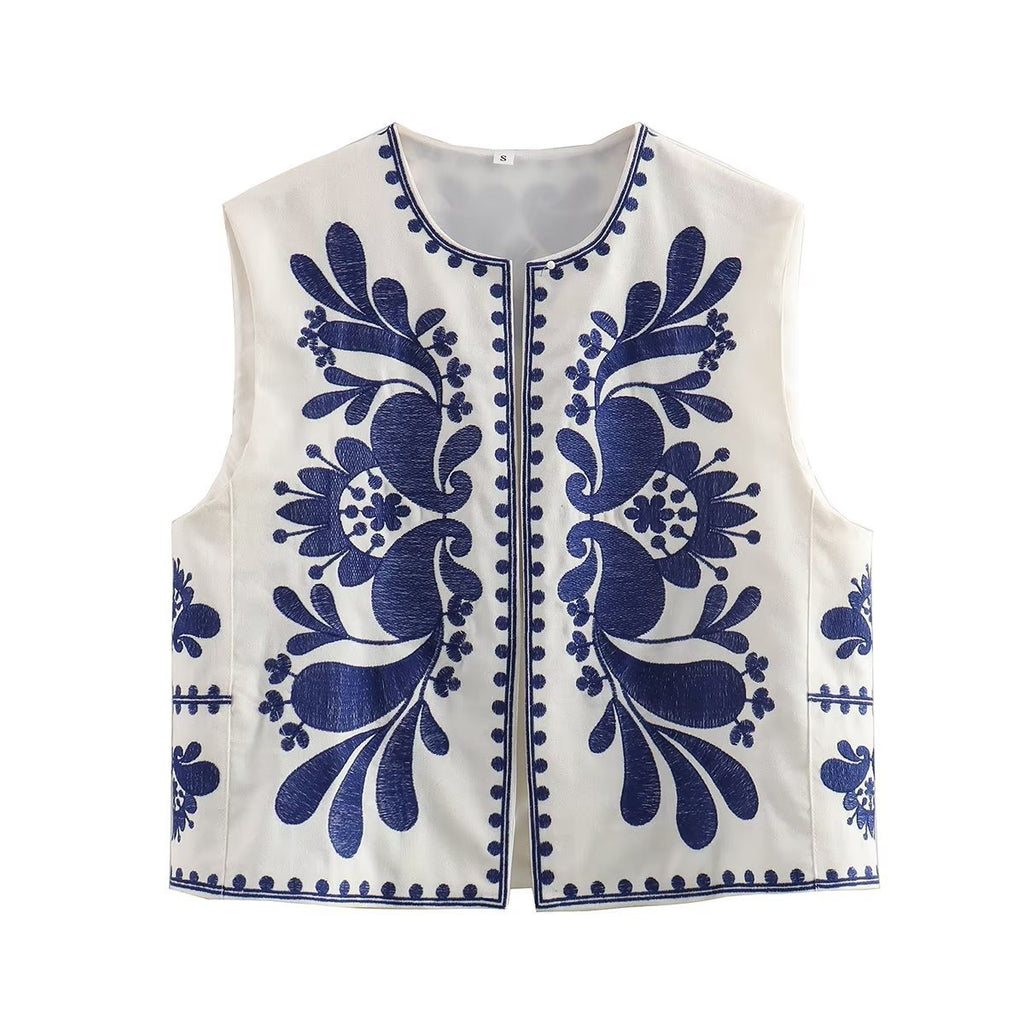 European And American Women's Clothing Sleeveless Embroidered Vest Women's Top