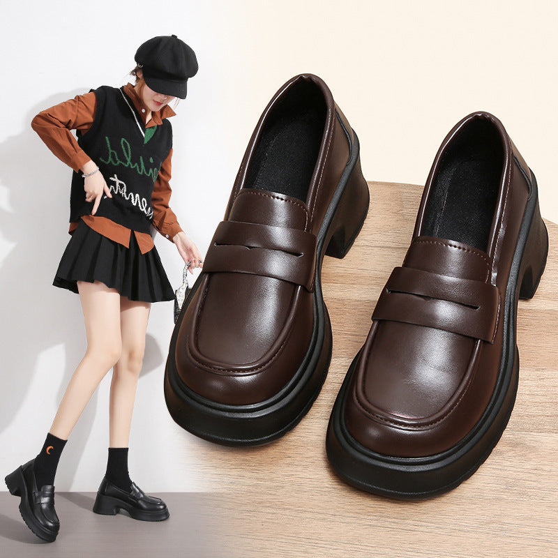 College Style Round Head Thick Bottom British Platform Shoes Women