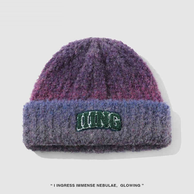 Wool Blend Vintage Gradient Embroidery Knitted Hat Women