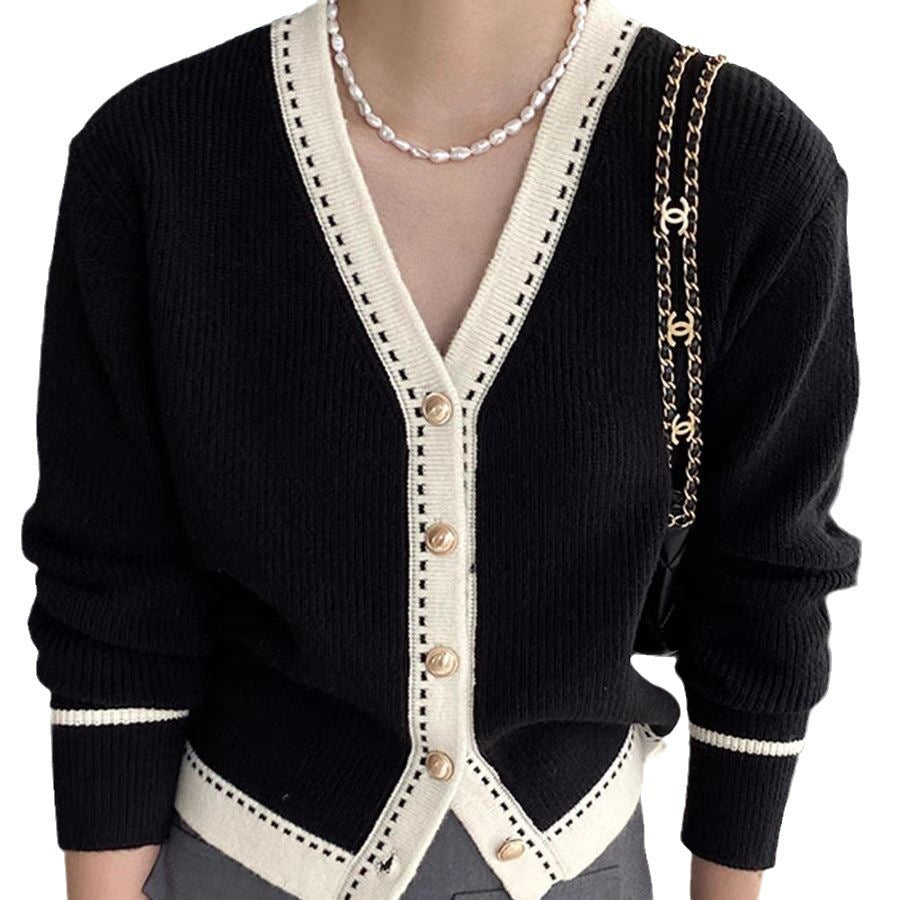 Korean Style Gentle And Comfortable Loose Large V-neck Slimming Bedford Cord Sweater