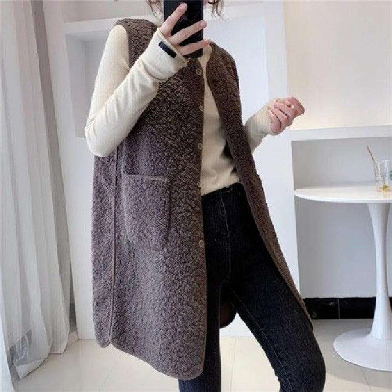 Lamb Wool Vest Mid-length Fur Fashion All-matching