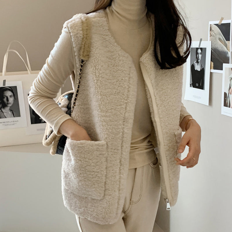 Lamb Wool Vest  Jacket Woman