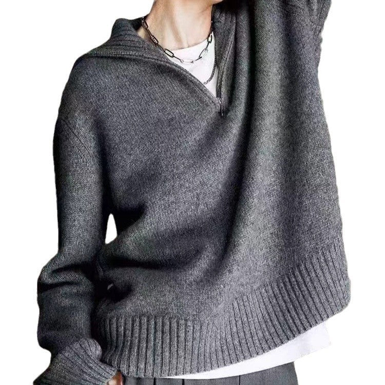 French Style High-grade Large Lapel Half Zipper Pullover
