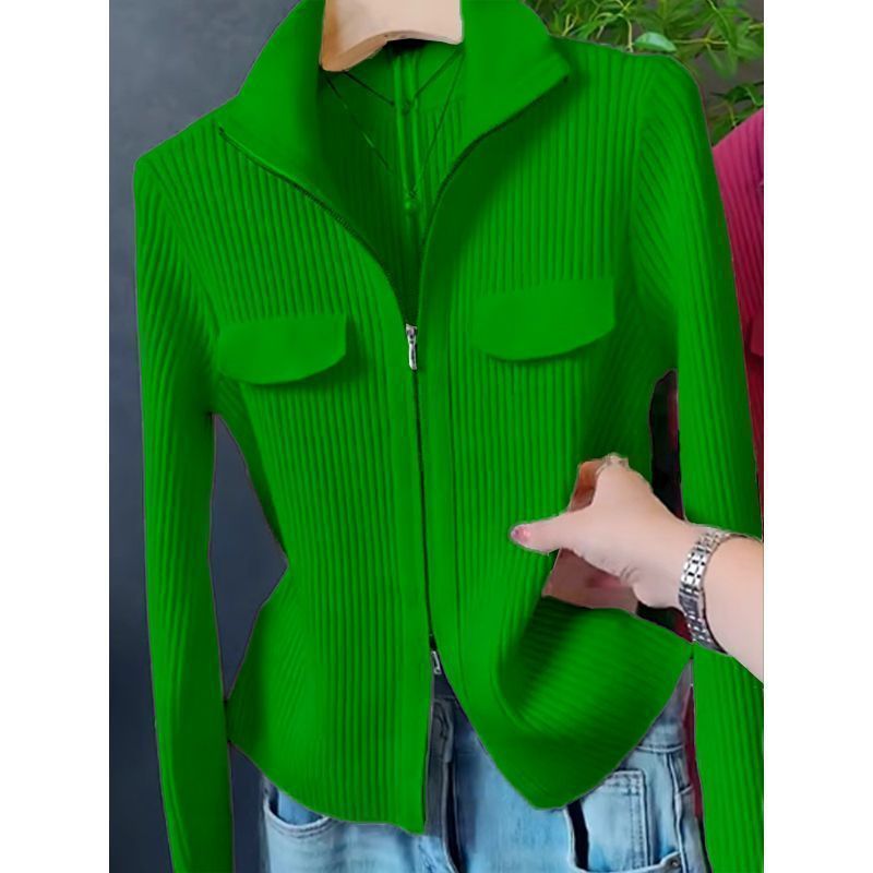 Polo Collar Solid Color Sweater All-match Long Sleeve