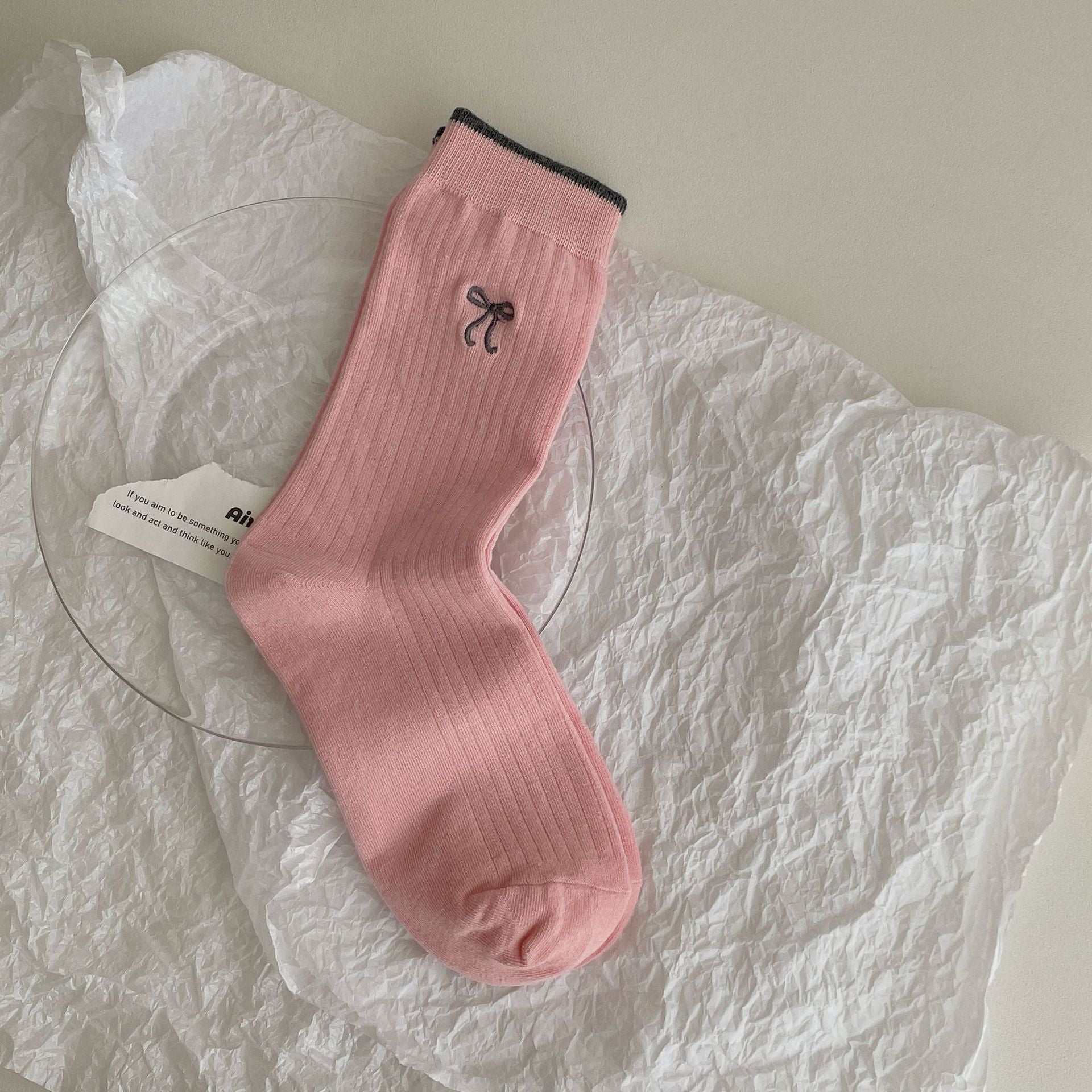 South Korea Ins Wear Blogger Color Block Embroidery Bow Bunching Socks