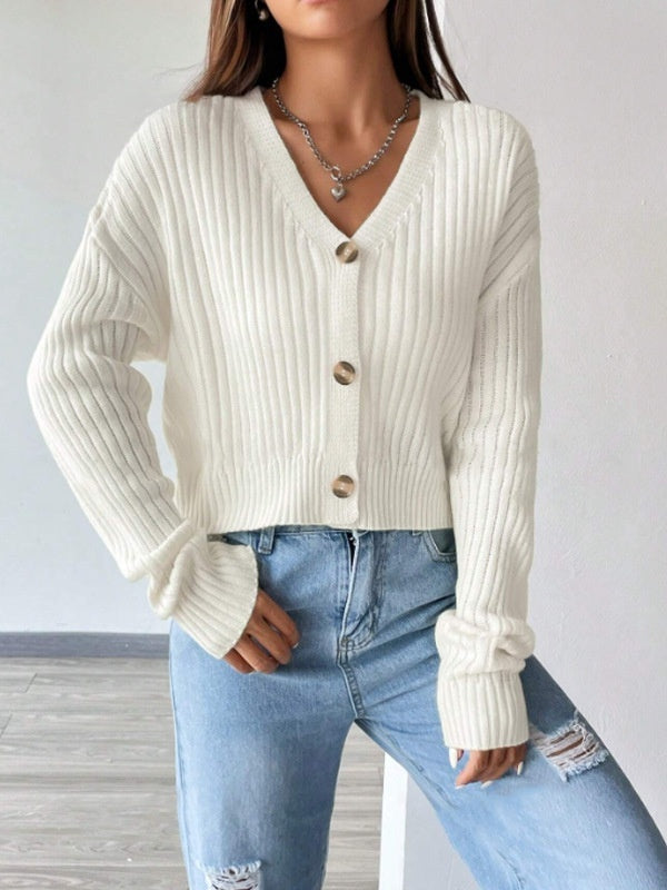 Women's Loose Long Sleeve Knitted Coat Solid Color Breasted Casual