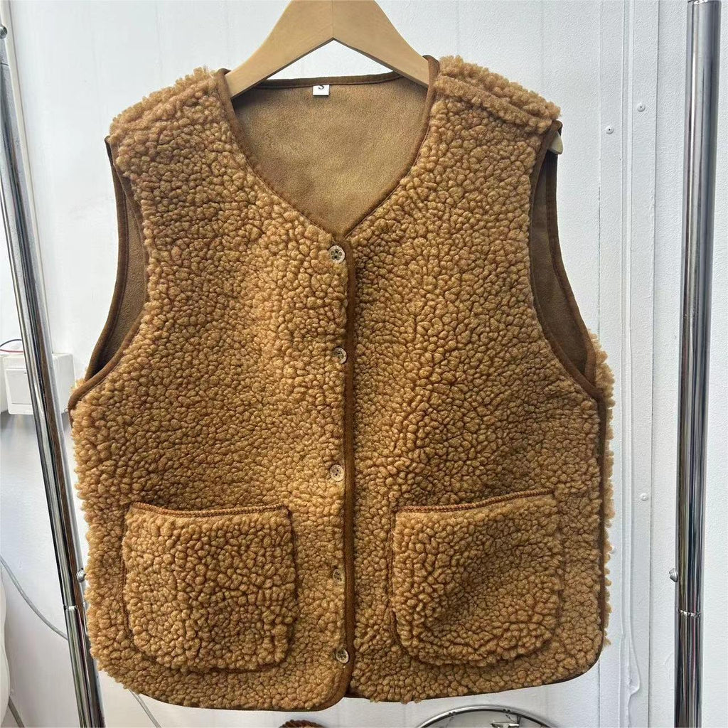 Lamb Wool Vest Women's Short Fur Vest Particle Plush Waistcoat Jacket