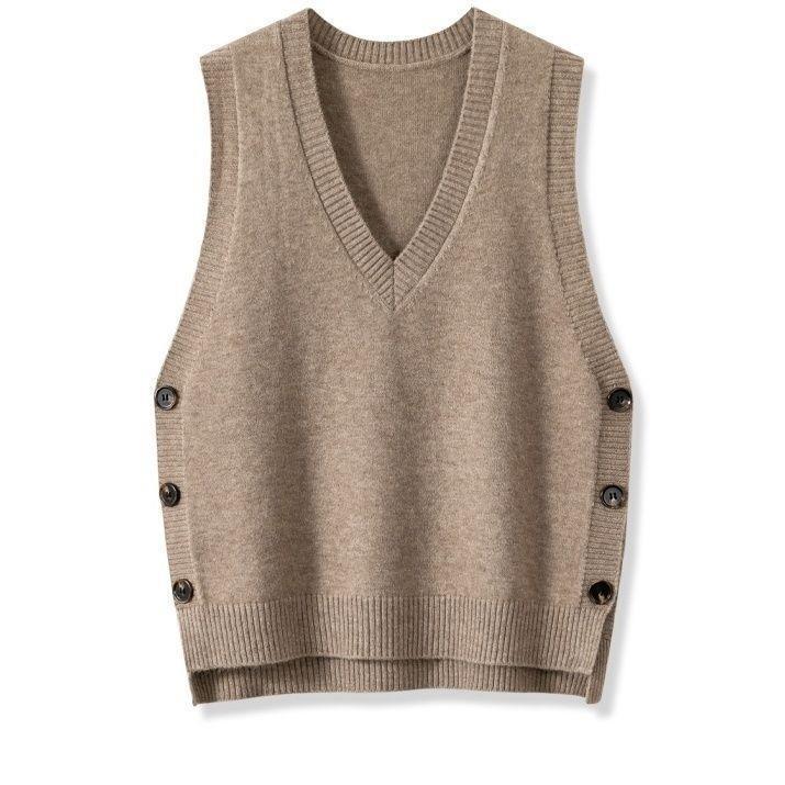 European And American Retro V-neck Knitted Vest Women's Spring Autumn Outerwear