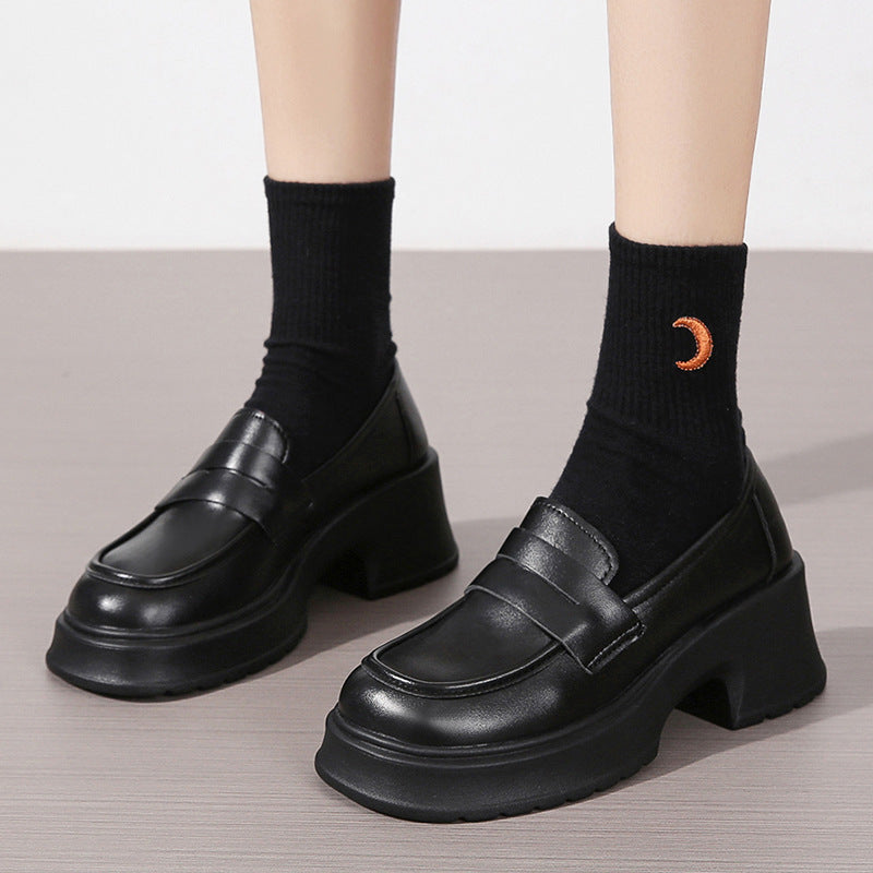 College Style Round Head Thick Bottom British Platform Shoes Women
